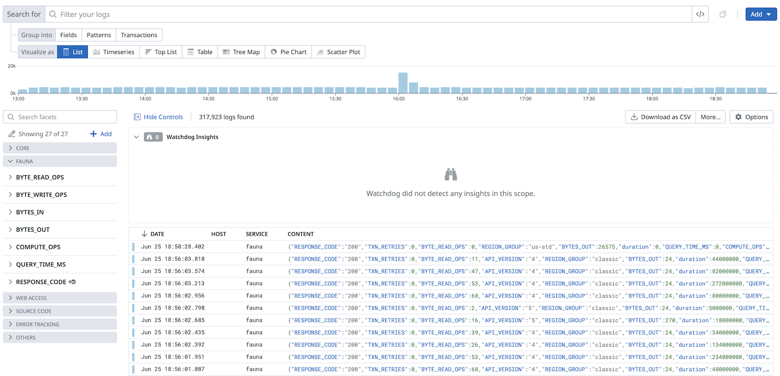 Datadog logs explorer