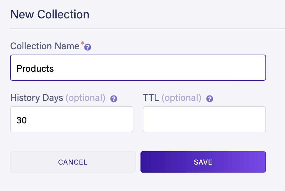 The 'Create a new collection' panel in the Dashboard